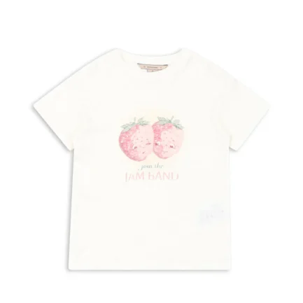 Biała koszulka dziecięca w truskawki